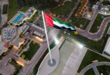 منظر جوي فريد لدولة الإمارات العربية المتحدة يلوح ليلاً.
